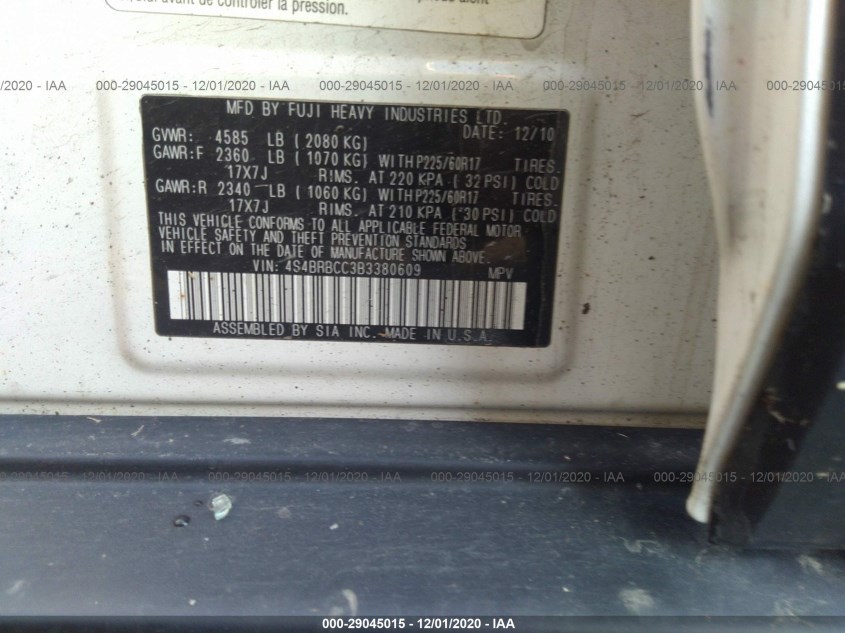 SUBARU OUTBACK 4S4BRBCC3B3380609