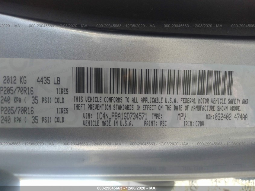 JEEP PATRIOT 1C4NJPBA1GD734571
