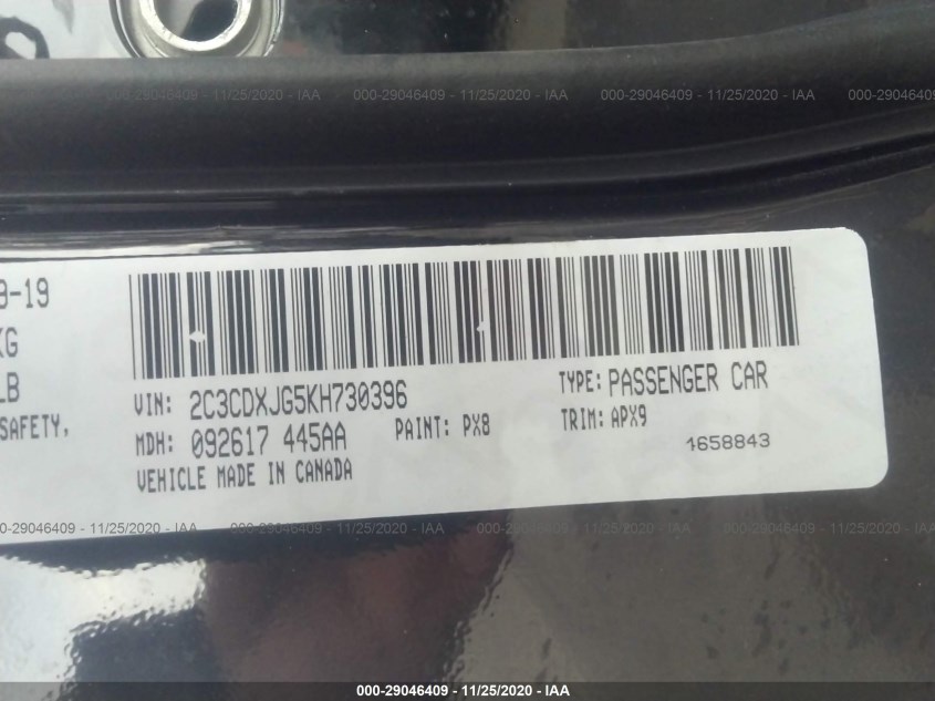 DODGE CHARGER 2C3CDXJG5KH730396