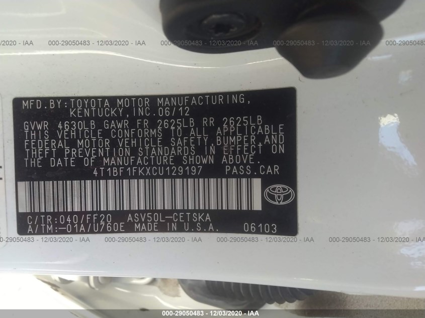 TOYOTA CAMRY 4T1BF1FKXCU129197