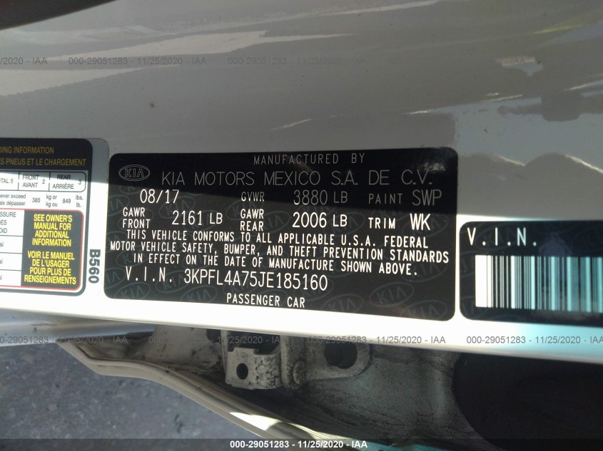 KIA FORTE 3KPFL4A75JE185160