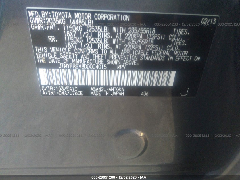 TOYOTA RAV4 JTMYFREV8DD004015