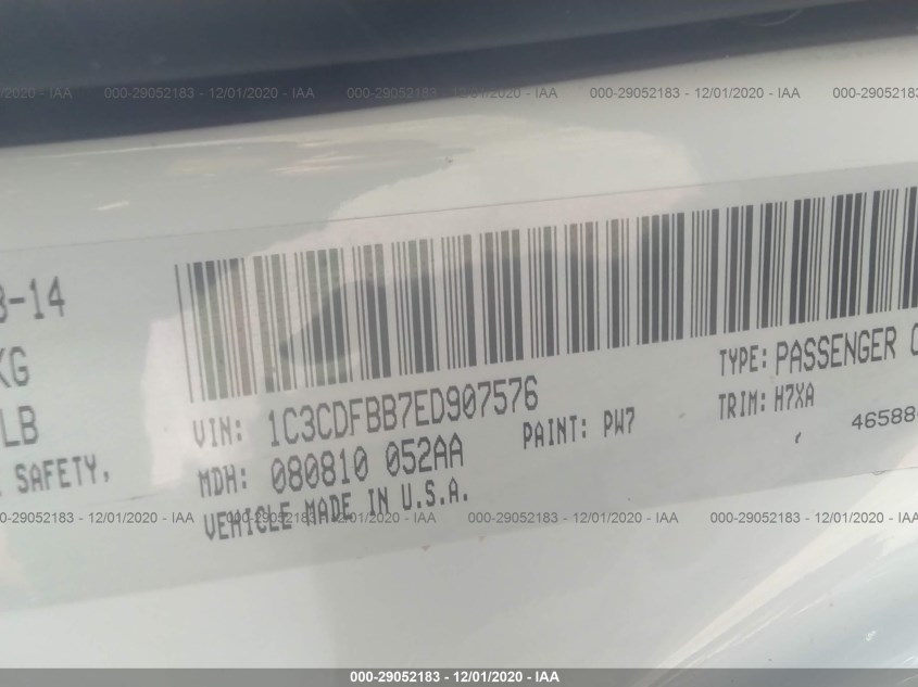 DODGE DART 1C3CDFBB7ED907576