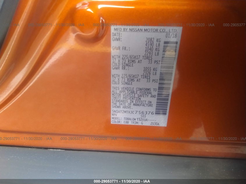 NISSAN ROGUE 5N1AT2MTXJC756376
