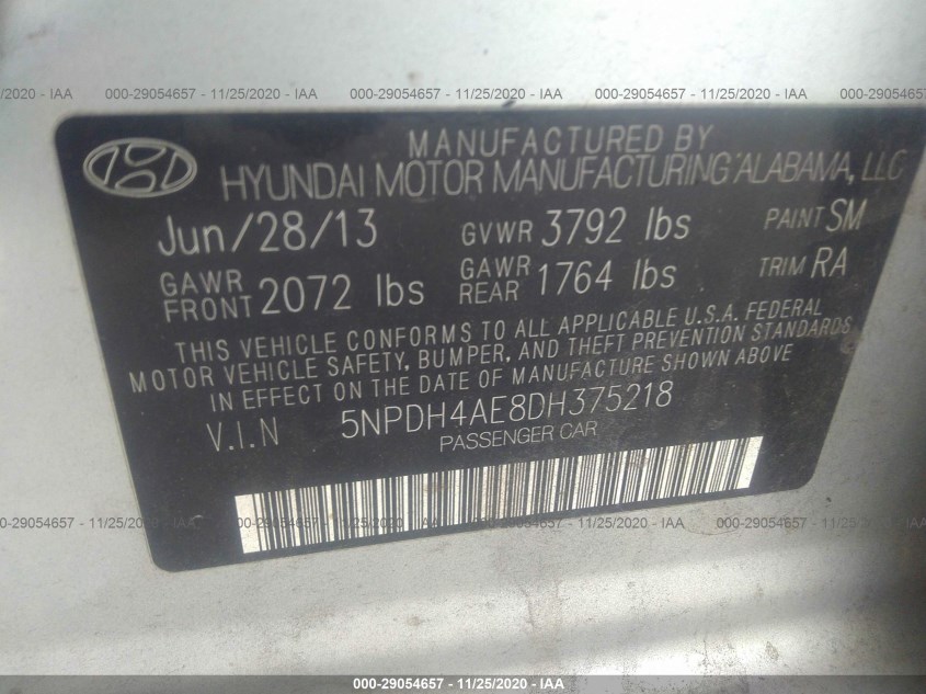 HYUNDAI ELANTRA 5NPDH4AE8DH375218