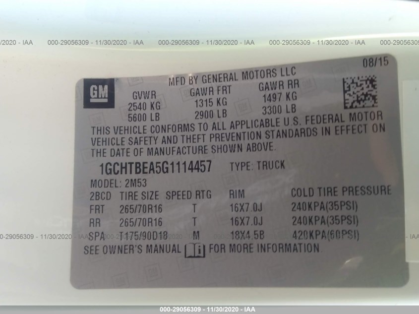 CHEVROLET COLORADO 1GCHTBEA5G1114457