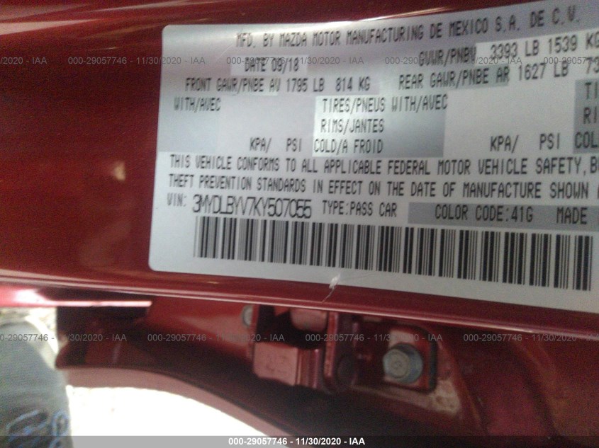 TOYOTA YARIS SEDAN 3MYDLBYV7KY507055
