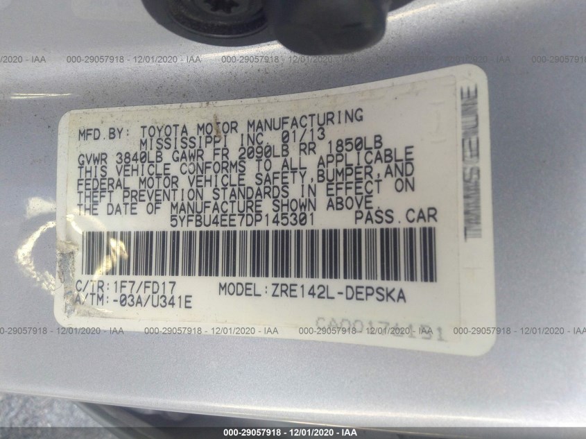 TOYOTA COROLLA 5YFBU4EE7DP145301