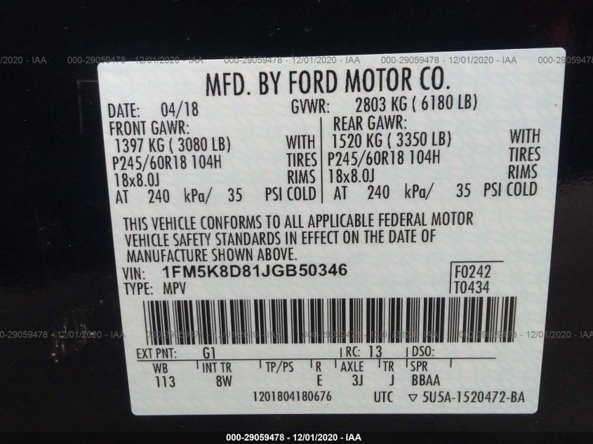 FORD EXPLORER 1FM5K8D81JGB50346