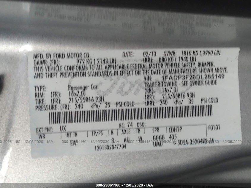 FORD FOCUS 1FADP3F26DL265149