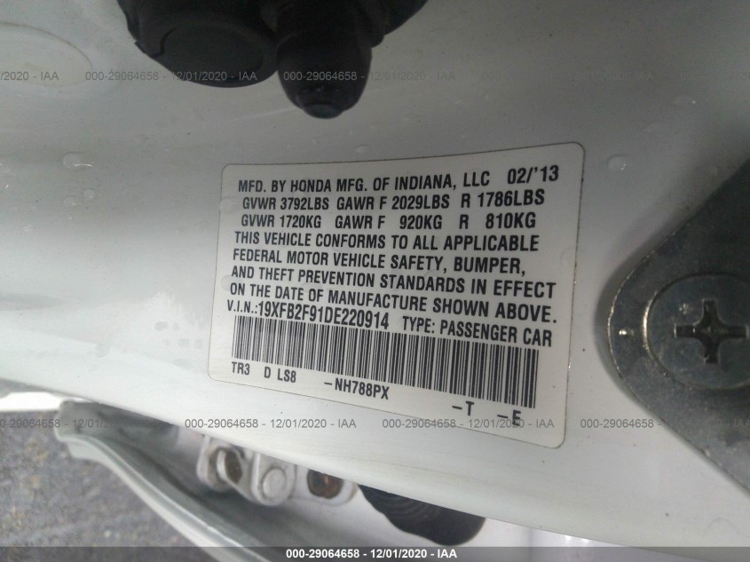 HONDA CIVIC SDN 19XFB2F91DE220914