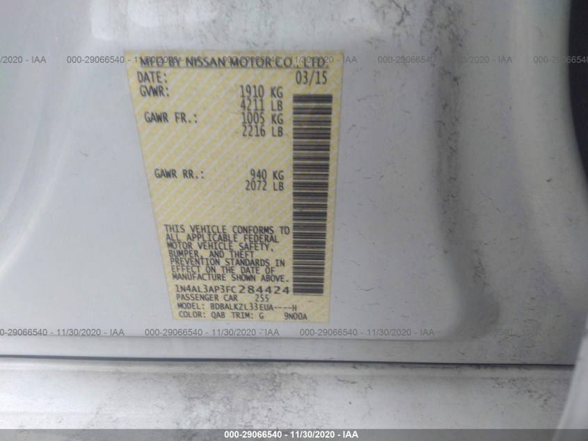 NISSAN ALTIMA 1N4AL3AP3FC284424