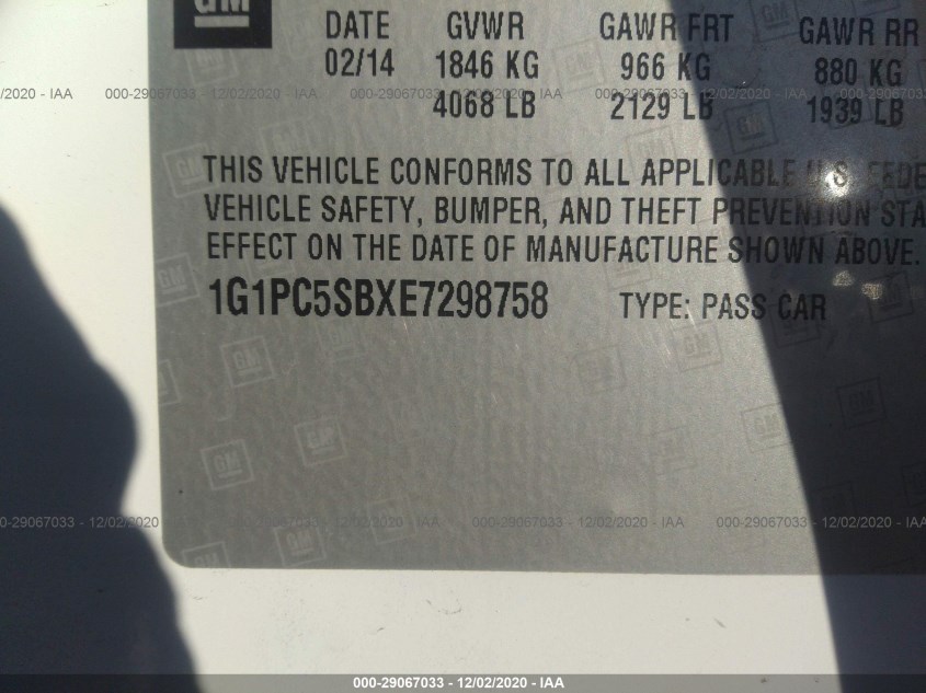 CHEVROLET CRUZE 1G1PC5SBXE7298758