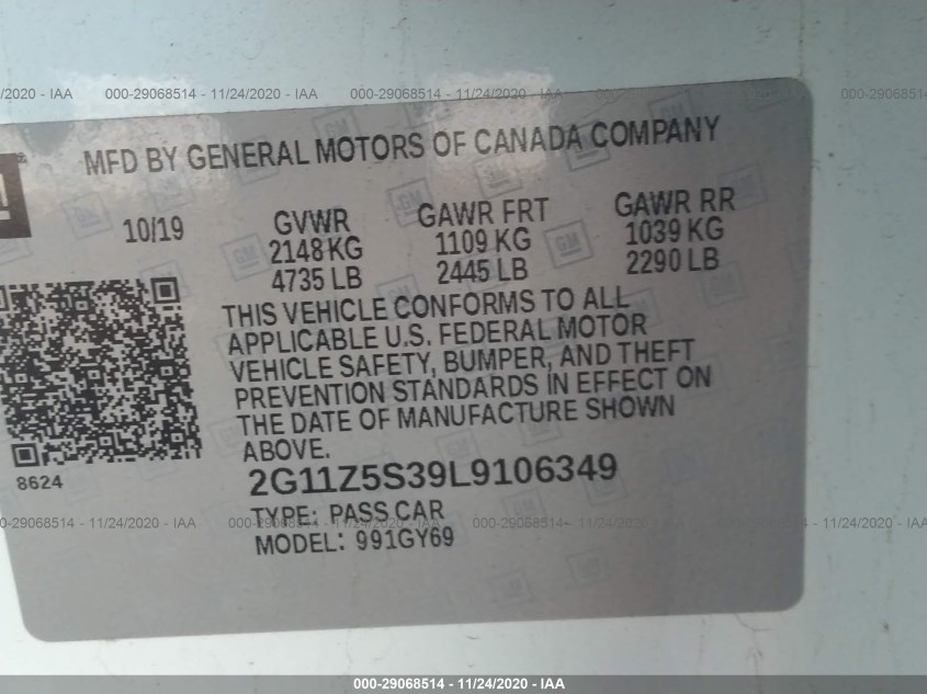 CHEVROLET IMPALA 2G11Z5S39L9106349