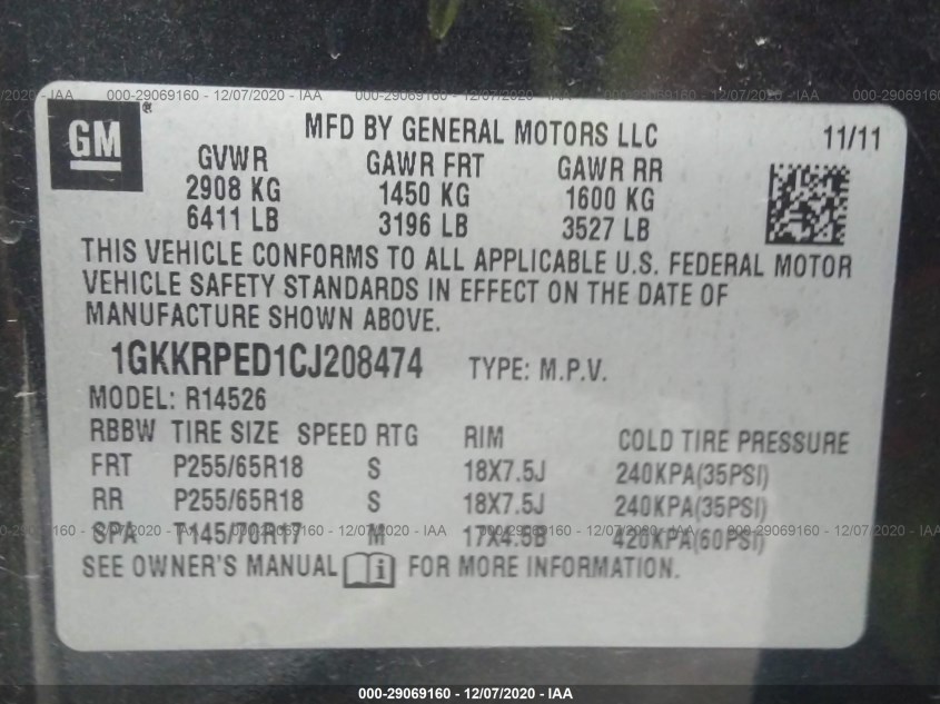 GMC ACADIA 1GKKRPED1CJ208474