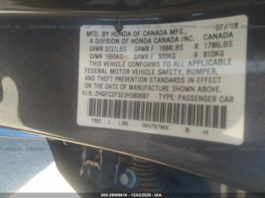 HONDA CIVIC SEDAN 2HGFC2F52JH580687