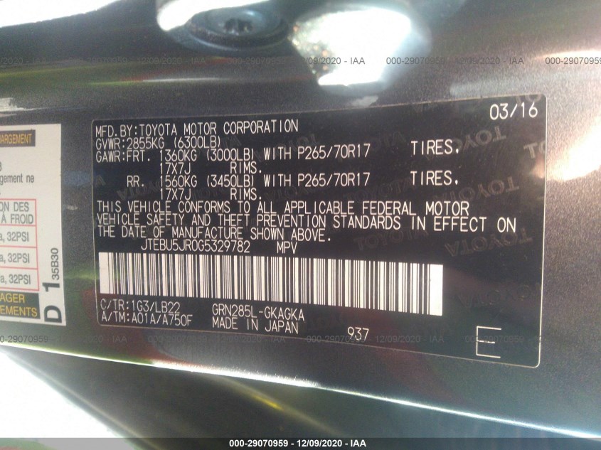 TOYOTA 4RUNNER JTEBU5JR0G5329782