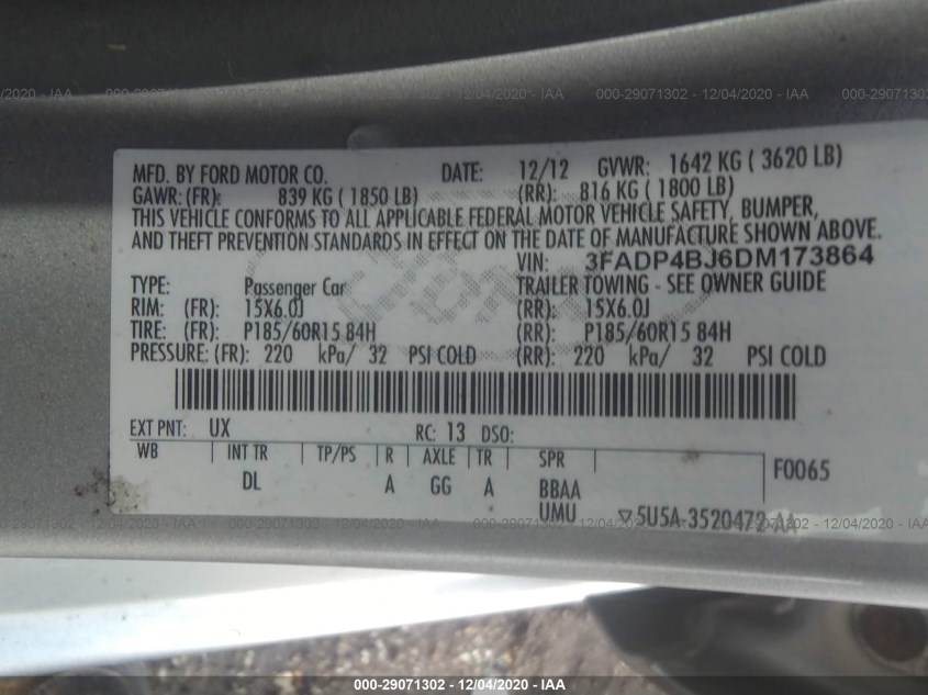 FORD FIESTA 3FADP4BJ6DM173864