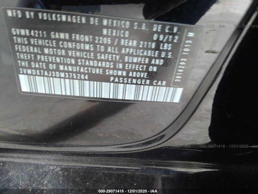 VOLKSWAGEN JETTA SEDAN 3VWDX7AJ3DM375264