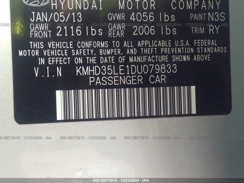 HYUNDAI ELANTRA GT KMHD35LE1DU079833
