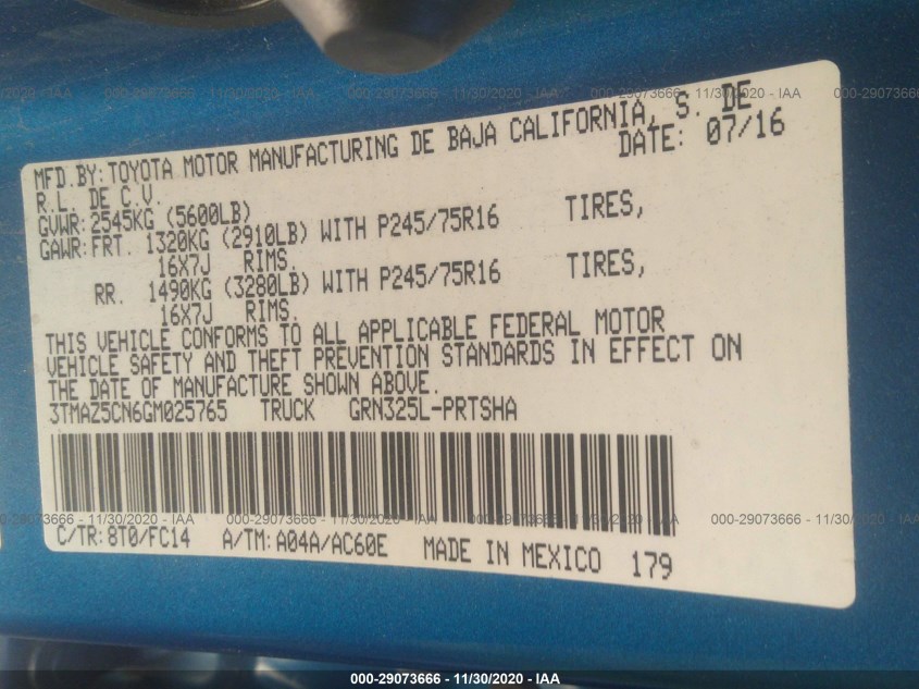 TOYOTA TACOMA 3TMAZ5CN6GM025765