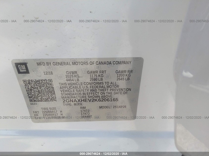 CHEVROLET EQUINOX 2GNAXHEV2K6206165