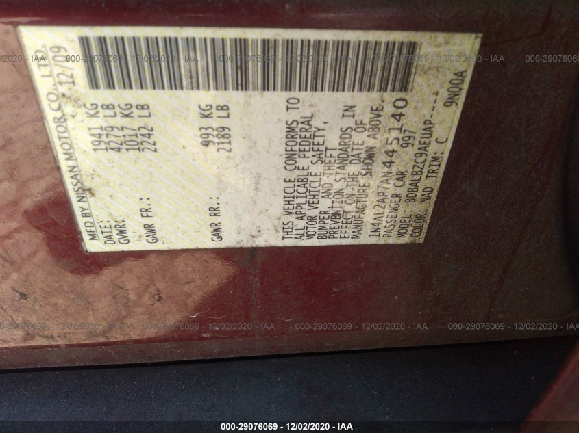 NISSAN ALTIMA 1N4AL2AP7AN445140