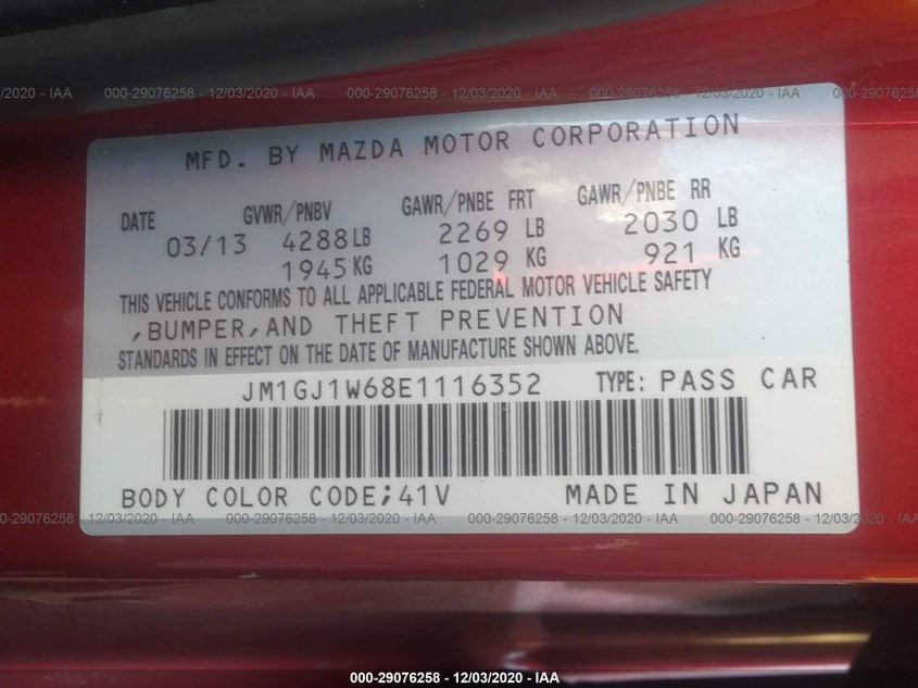 MAZDA MAZDA6 JM1GJ1W68E1116352