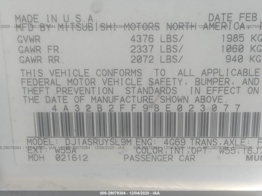MITSUBISHI GALANT 4A32B2FF9BE023077