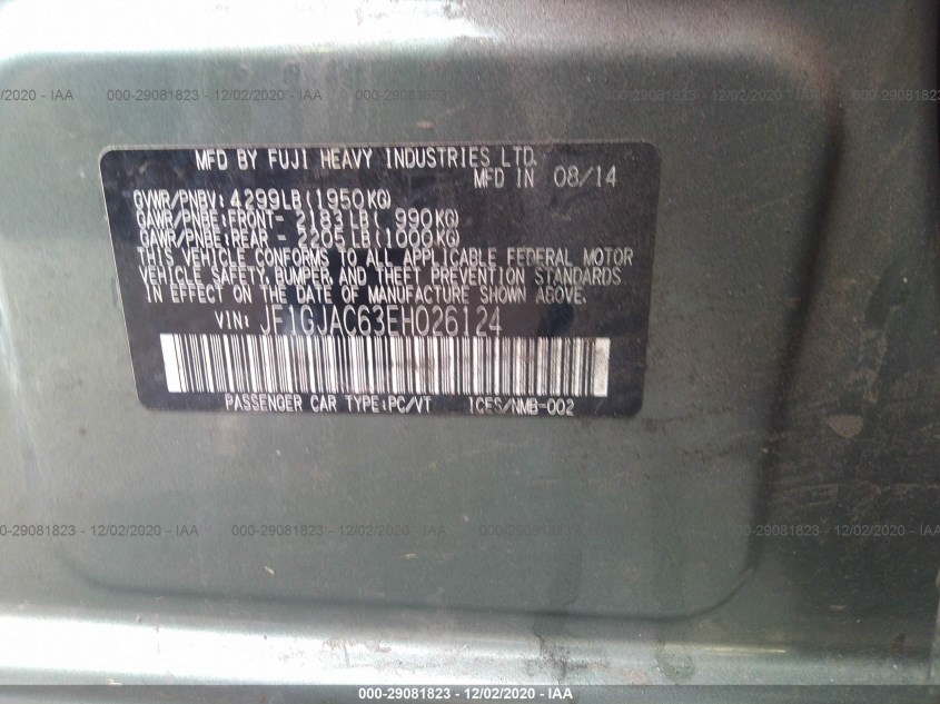 SUBARU IMPREZA SEDAN JF1GJAC63EH026124