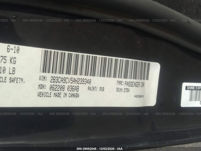 DODGE CHARGER 2B3CA9CV5AH239340