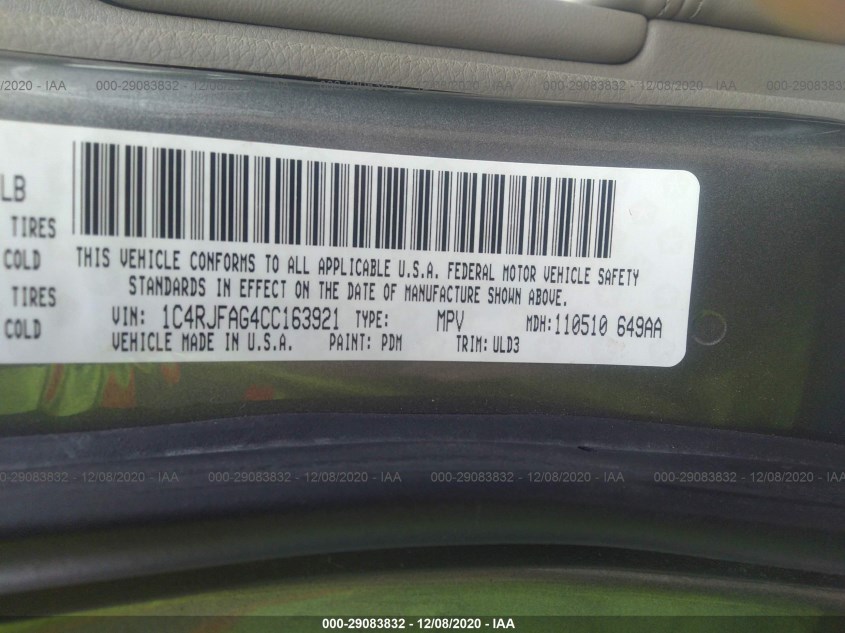 JEEP GRAND CHEROKEE 1C4RJFAG4CC163921