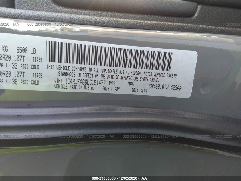 JEEP GRAND CHEROKEE 1C4RJFAG6LC151477