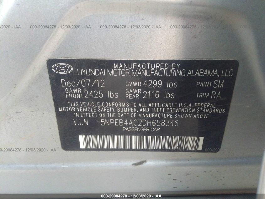 HYUNDAI SONATA 5NPEB4AC2DH658346