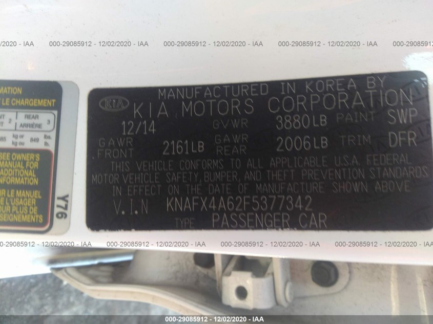 KIA FORTE KNAFX4A62F5377342
