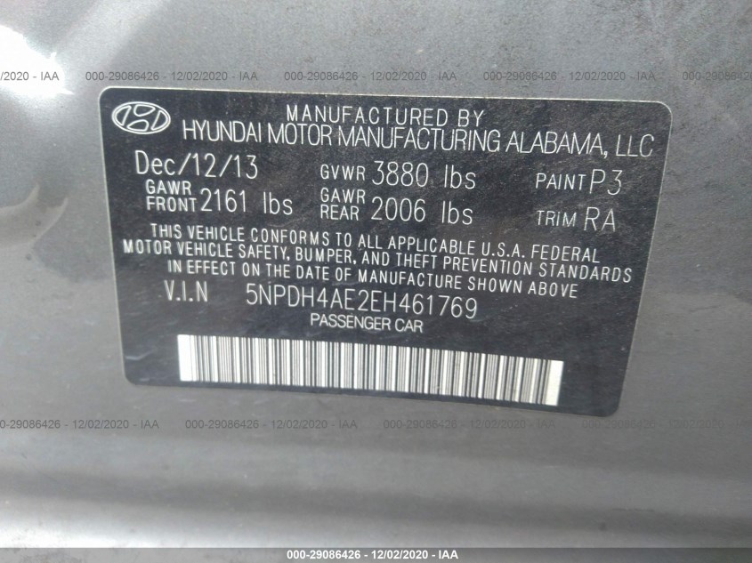HYUNDAI ELANTRA 5NPDH4AE2EH461769