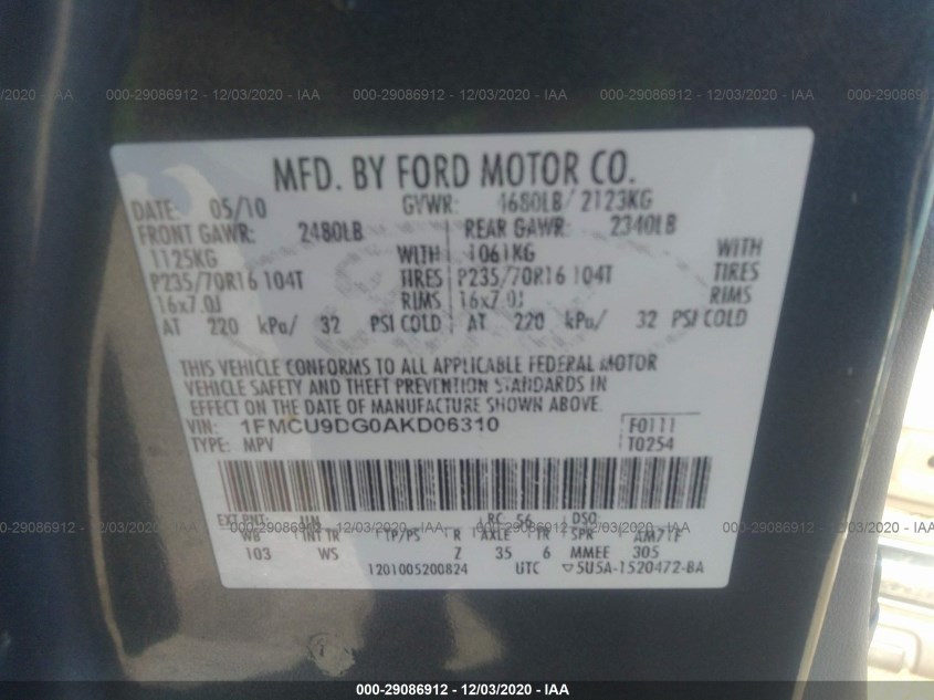 FORD ESCAPE 1FMCU9DG0AKD06310