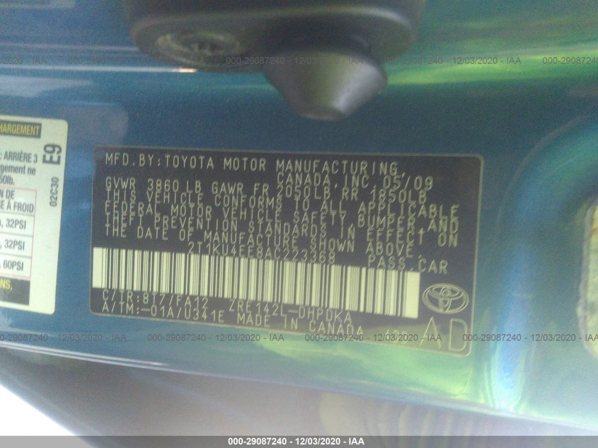TOYOTA MATRIX 2T1KU4EE8AC223368