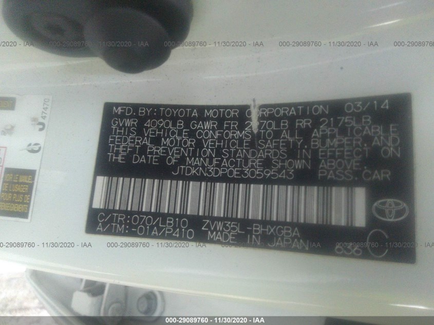TOYOTA PRIUS PLUG-IN JTDKN3DP0E3059543