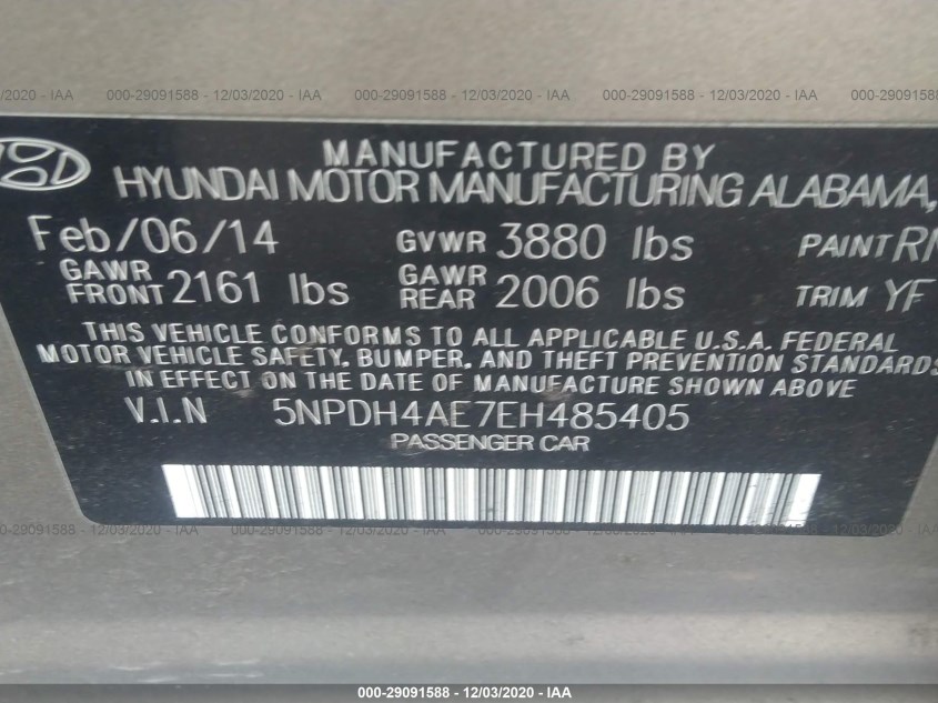 HYUNDAI ELANTRA 5NPDH4AE7EH485405