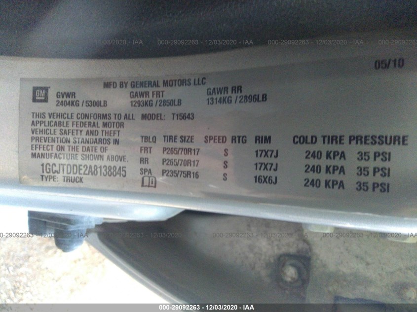 CHEVROLET COLORADO 1GCJTDDE2A8138845