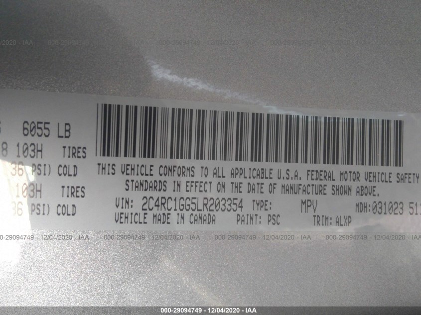 CHRYSLER PACIFICA 2C4RC1GG5LR203354