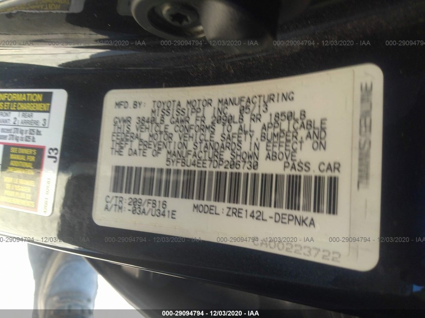 TOYOTA COROLLA 5YFBU4EE7DP206730