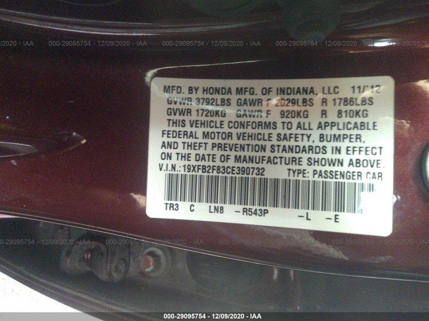 HONDA CIVIC SDN 19XFB2F83CE390732