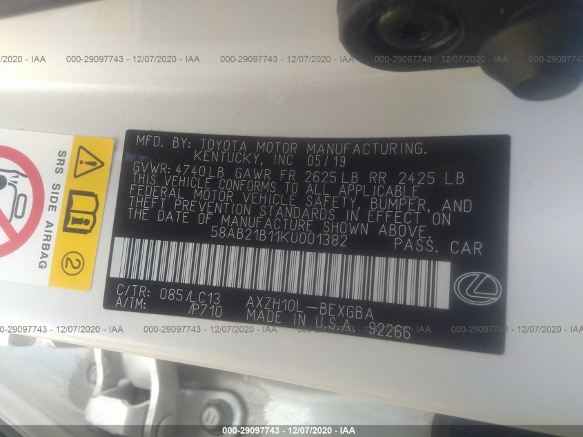 LEXUS ES 58AB21B11KU001382