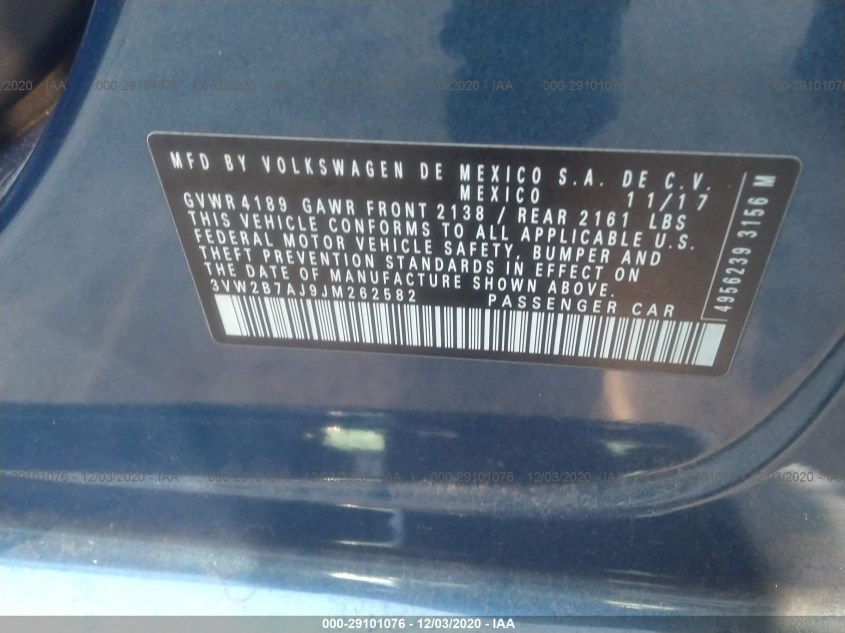 VOLKSWAGEN JETTA 3VW2B7AJ9JM262582
