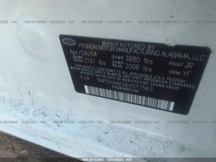 HYUNDAI ELANTRA 5NPDH4AE0EH517563