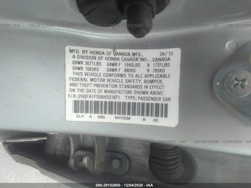 HONDA CIVIC SDN 2HGFA1F55AH321871