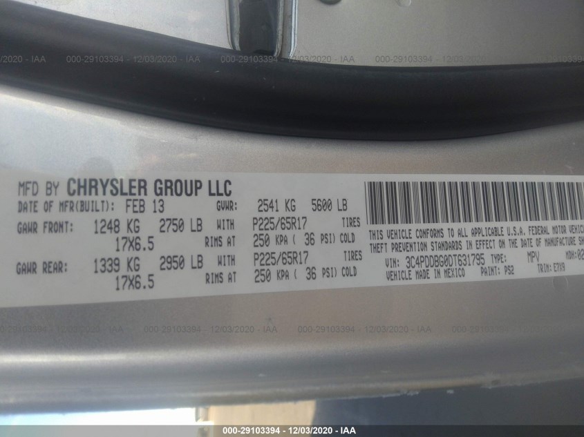 DODGE JOURNEY 3C4PDDBG0DT631795