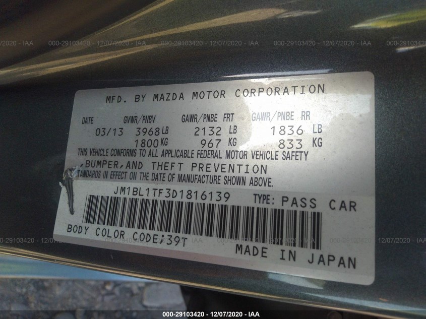 MAZDA MAZDA3 JM1BL1TF3D1816139